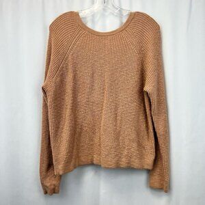 Aerie V-Back Pullover Sweater Women's M Spice Solid Long Sleeve Jewel Neck